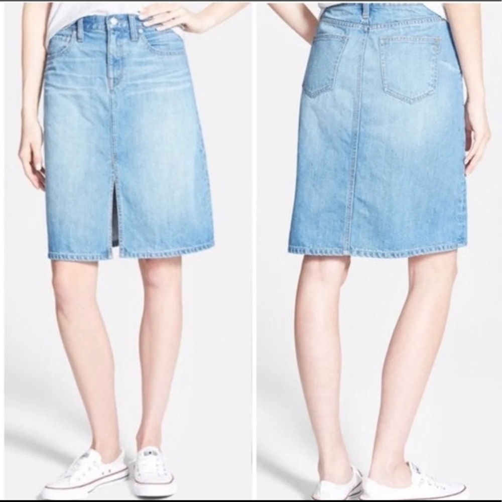 madewell high rise split-front Denim skirt